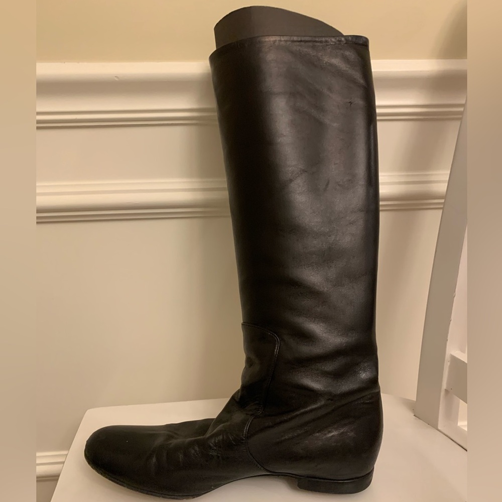 giuseppe zanotti NERO boots Tall flat black leather Vintage Italy Size 40 US 10 - Picture 8 of 14